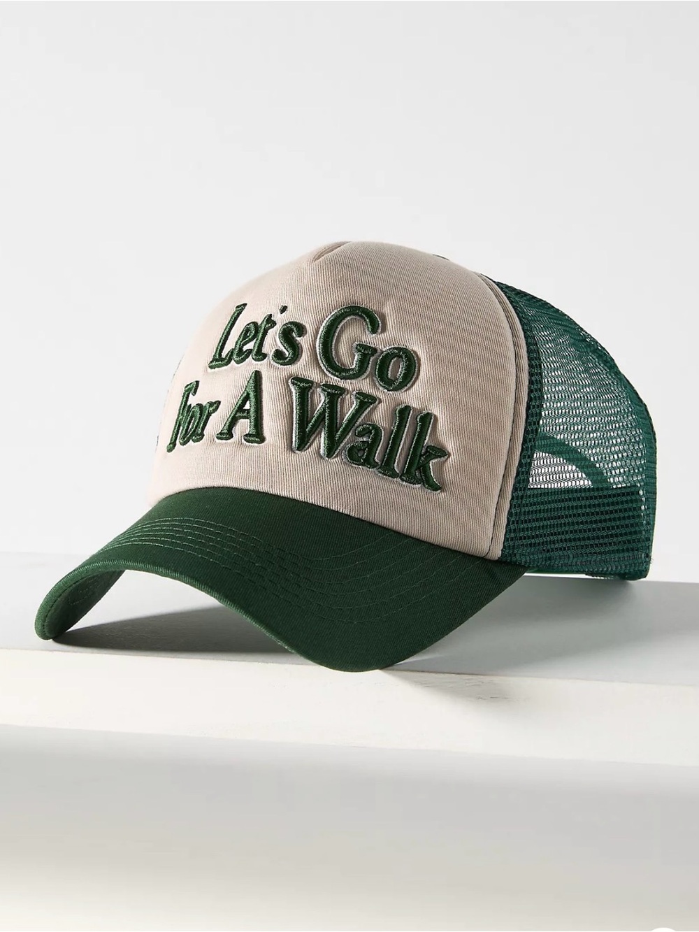 Anthropologie Two-Tone Mesh Trucker Cap in Dark Green & Cream - Picture 1 of 5
